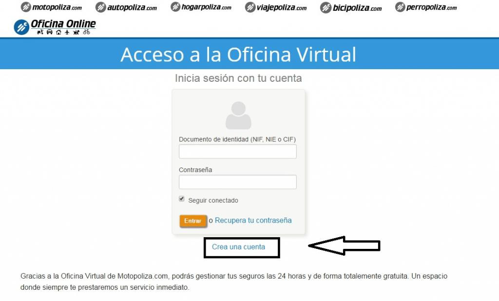 acceso a la oficina virtual crear cuenta