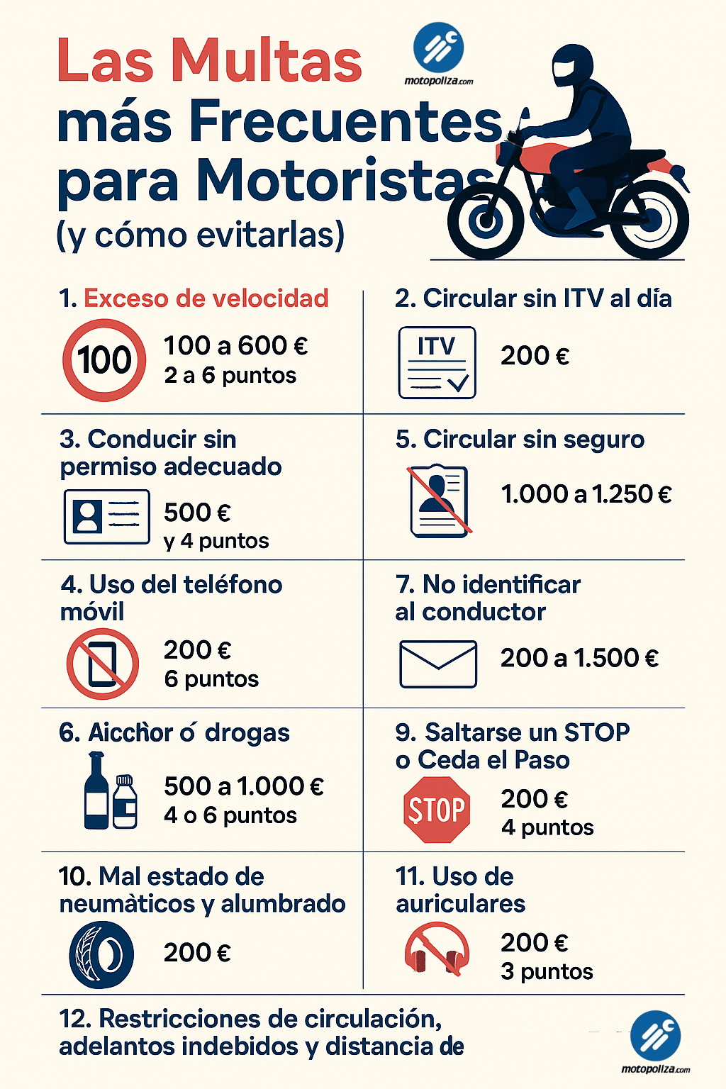 Las multas de moto mas frecuentes