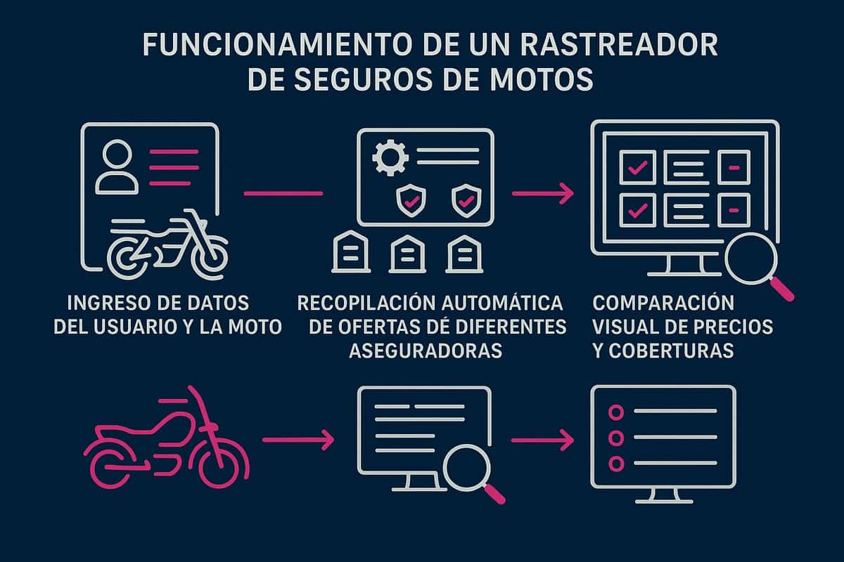Pantalla de un rastreador de seguros de moto con varias ofertas