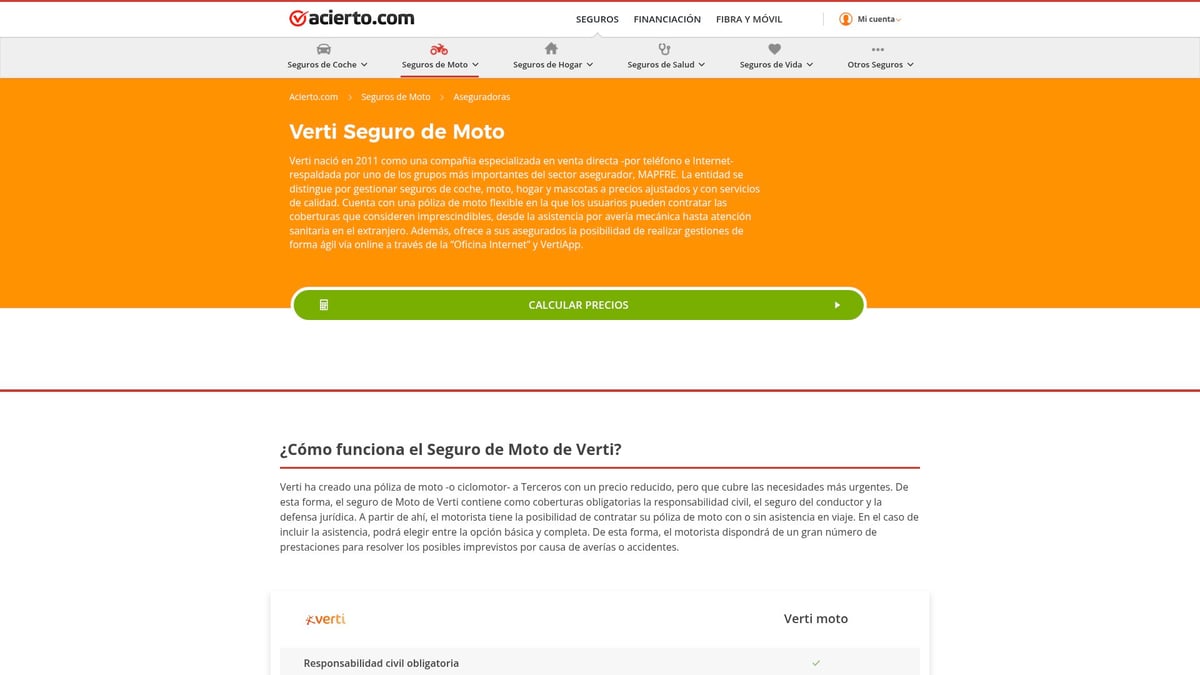 Seguro de moto de Verti